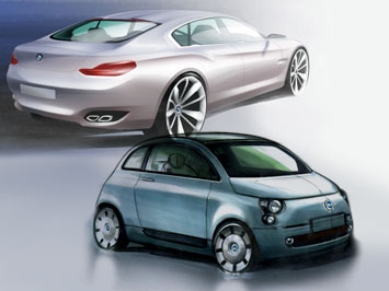 BMW Concept CS Fiat 500 design sketches