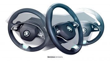 Skoda Octavia two spoke steering wheel design sketch render